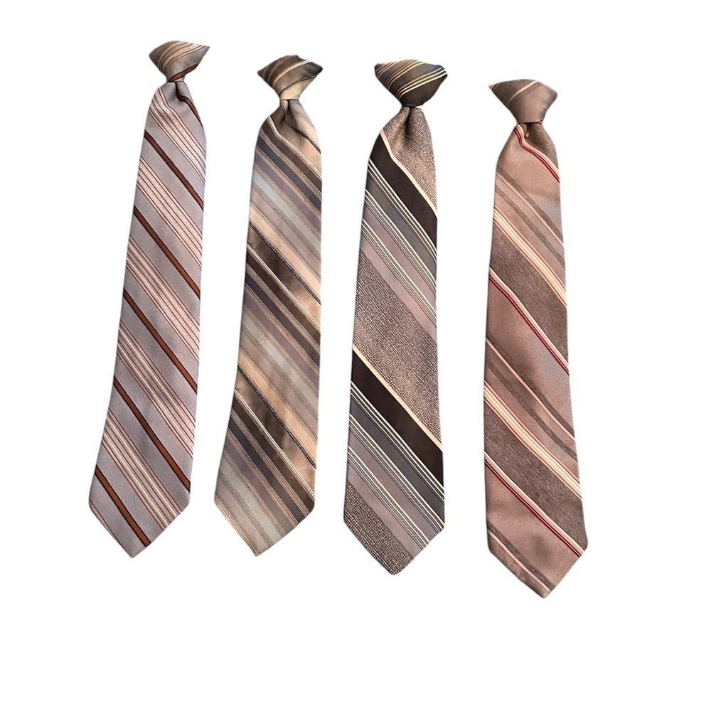 4 vintage clip on Elegant Striped Men's Tie Set - Brown, Gray, Tan